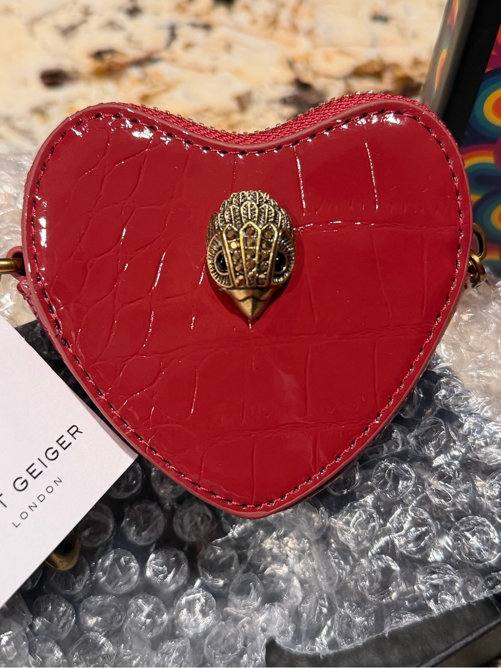 Kurt Geiger Red Patent Heart Key & Card Holder Charm Coin Pouch